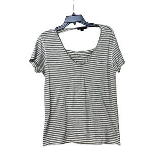 AllSaints Women's  Striped Short Sleeve V-Neck T-Shirt, Black/ White, Sz. S